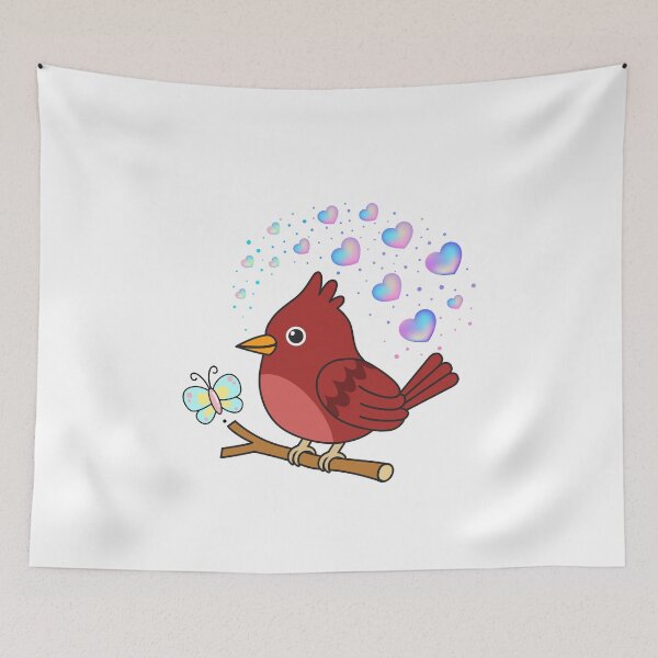 Item preview, Cardinal Friend - Cute Red Bird with Hearts and Butterfly designed and sold by Love3Happy.