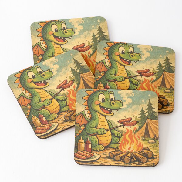 Item preview, Little dragon by the campfire – Cute retro barbecue design designed and sold by Mauswohn.