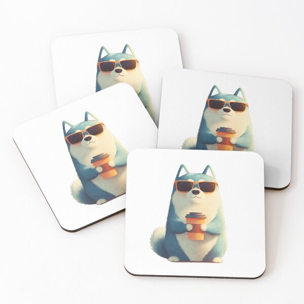 Item preview, Cool Husky with Coffee and Shades designed and sold by Beachy Beasts.