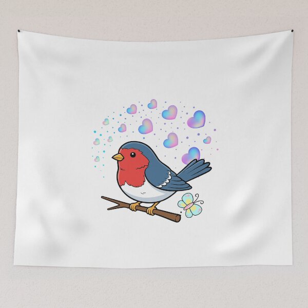 Item preview, Whimsical Songbird - Cute Bird with Iridescent Hearts and Butterfly designed and sold by Love3Happy.
