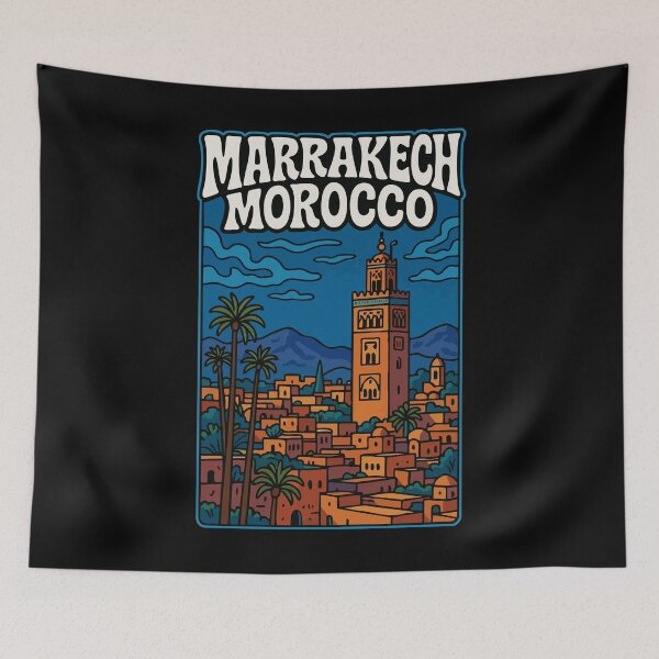 Item preview, Marrakech Morocco Retro Cityscape designed and sold by TomFrontierArt.