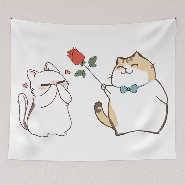 Item preview, Shy Blushing Cat with Rose - Cute Kawaii Introvert Valentine Couple designed and sold by Lu7u.