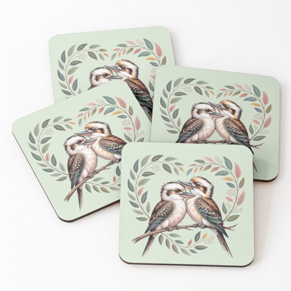 Item preview, Australian Valentine Kookaburra Couple Eucalyptus Love Heart designed and sold by Wennebabs.