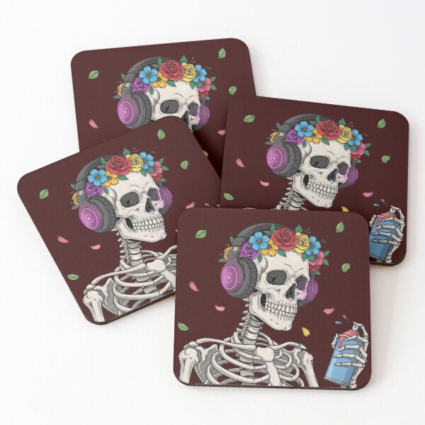Item preview, Colorful Skull with Headphones and Spray Can – Urban Street Art Skeleton Illustration designed and sold by mitdz shop.