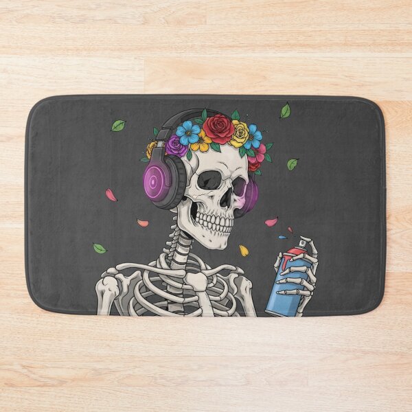 Item preview, Colorful Skull with Headphones and Spray Can – Urban Street Art Skeleton Illustration designed and sold by mitdz shop.