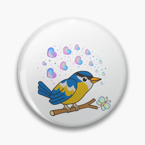 Item preview, Cheerful Blue Tit - Cute Yellow Bird with Shimmering Hearts designed and sold by Love3Happy.
