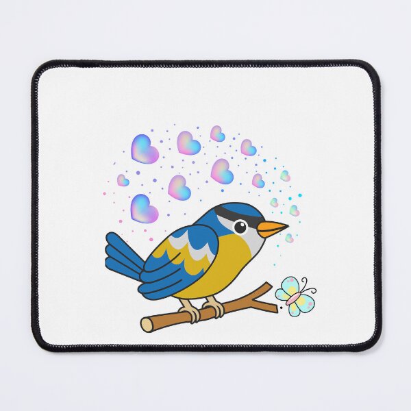 Item preview, Cheerful Blue Tit - Cute Yellow Bird with Shimmering Hearts designed and sold by Love3Happy.