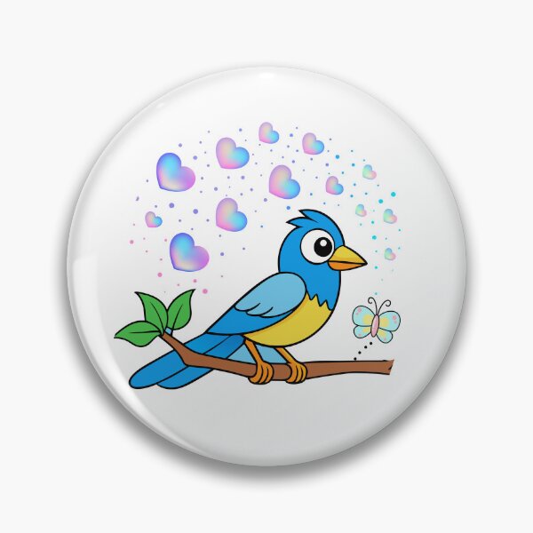 Item preview, Cheerful Bluebird - Cute Bird with Gradient Hearts and Butterfly designed and sold by Love3Happy.