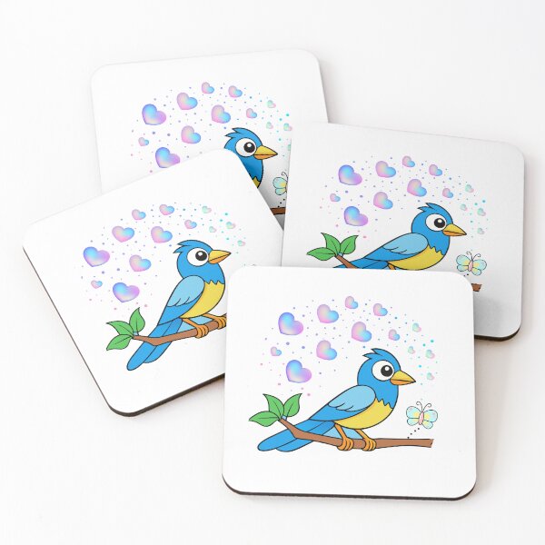 Item preview, Cheerful Bluebird - Cute Bird with Gradient Hearts and Butterfly designed and sold by Love3Happy.