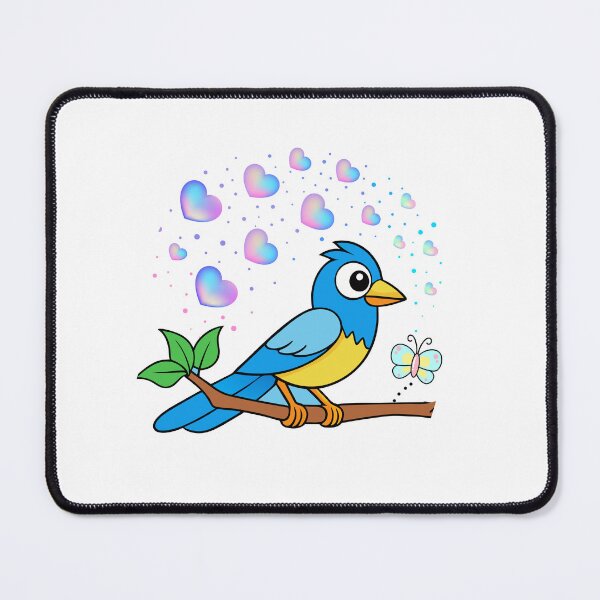 Item preview, Cheerful Bluebird - Cute Bird with Gradient Hearts and Butterfly designed and sold by Love3Happy.