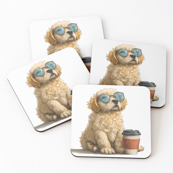 Item preview, Golden Retriever With Sunglasses And Coffee designed and sold by Beachy Beasts.