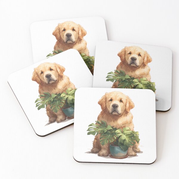 Item preview, Golden Retriever With Monstera Houseplant designed and sold by Beachy Beasts.