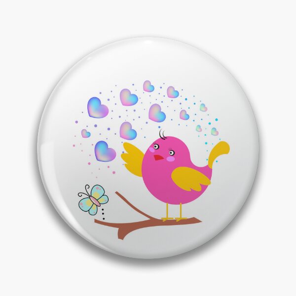 Item preview, Pink Surprise - Cute Bird with Iridescent Hearts and Butterfly designed and sold by Love3Happy.