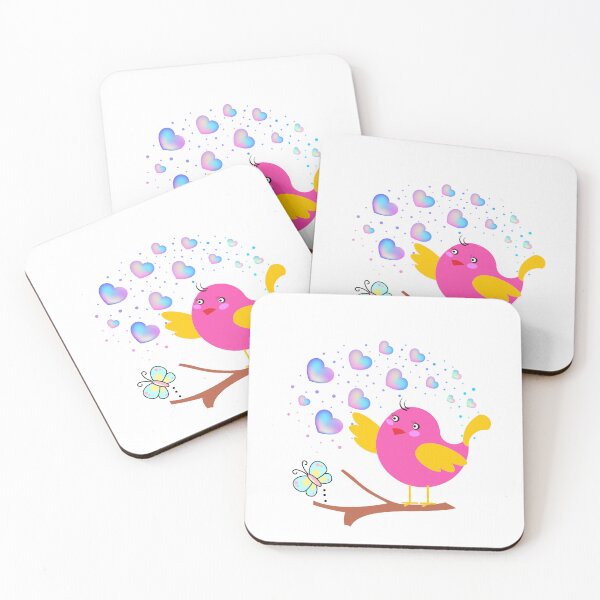 Item preview, Pink Surprise - Cute Bird with Iridescent Hearts and Butterfly designed and sold by Love3Happy.
