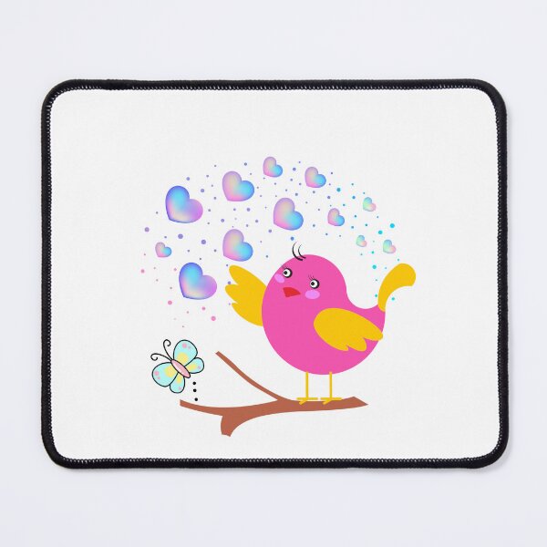 Item preview, Pink Surprise - Cute Bird with Iridescent Hearts and Butterfly designed and sold by Love3Happy.