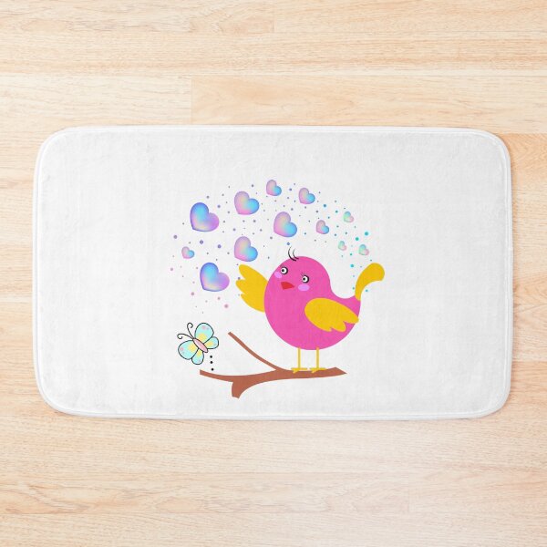 Item preview, Pink Surprise - Cute Bird with Iridescent Hearts and Butterfly designed and sold by Love3Happy.