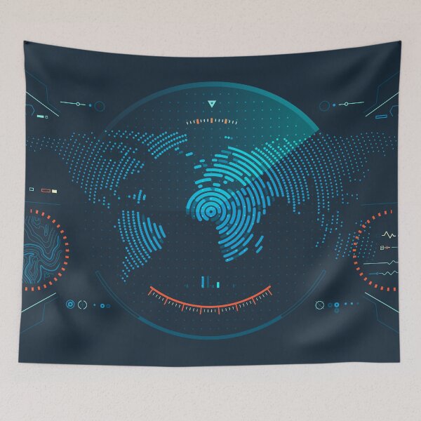 Item preview, military radar technology, graphic of lined world map interface with futuristic element designed and sold by NiamLab.