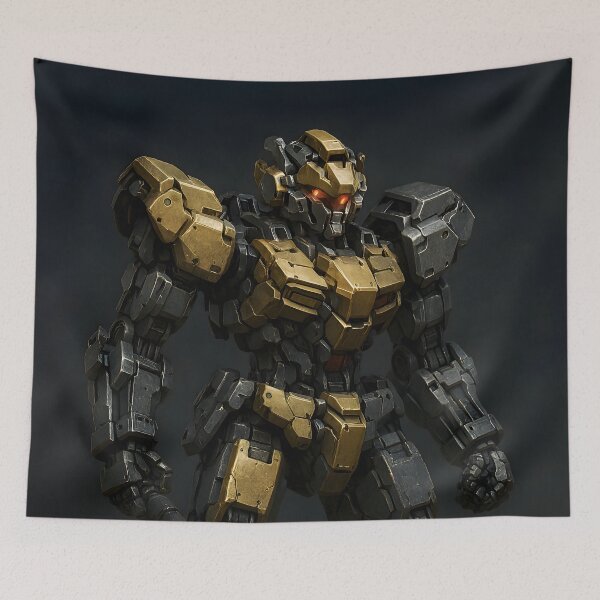 Item preview, Stunning Combat Robot in Gunmetal and Gold – Detailed Digital Artwork designed and sold by PandaTShirtShop.