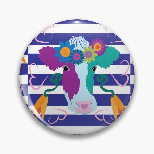 Item preview, Happy Holstein Purple & Teal on Blue Horizontal Stripe designed and sold by Digitalmyth's Designs.