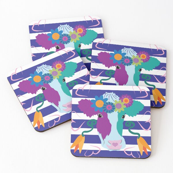 Item preview, Happy Holstein Purple & Teal on Blue Horizontal Stripe designed and sold by Digitalmyth's Designs.
