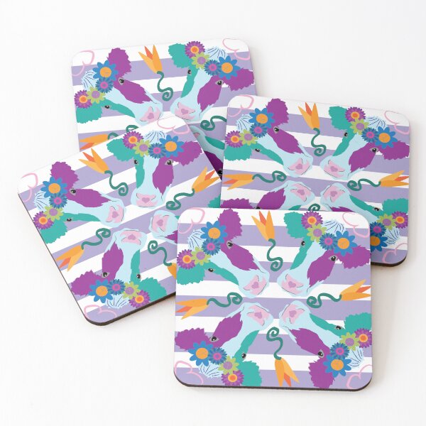 Item preview, Happy Holstein Purple & Teal Quad on Lavender Horizontal Stripe designed and sold by Digitalmyth's Designs.