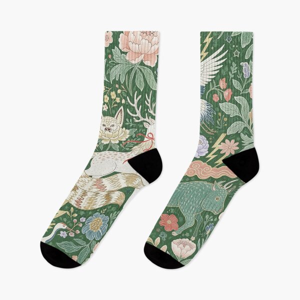 Item preview, Mythical Forest Folklore Kitsune Crane Deer Pattern designed and sold by zzz888.