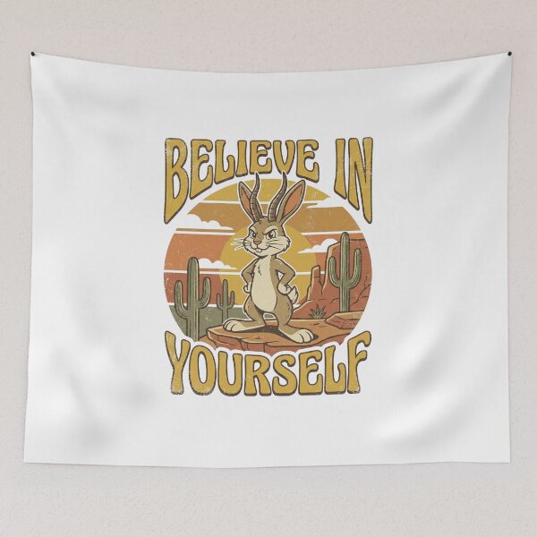 Item preview, Believe In Yourself Jackalope Funny Western Cryptid Retro Vintage 70s Sticker designed and sold by Pingi-shop.