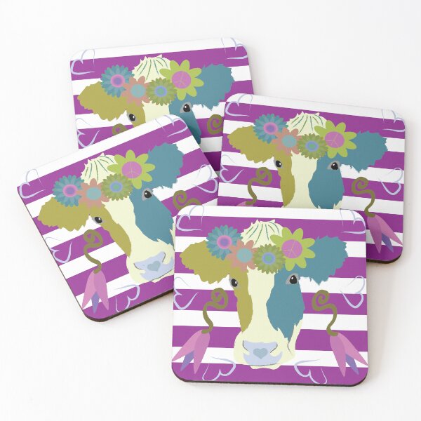 Item preview, Happy Holstein Olive & Teal on Purple Horizontal Stripe designed and sold by Digitalmyth's Designs.