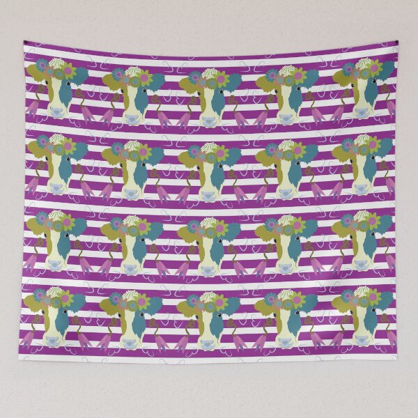 Item preview, Happy Holstein Olive & Teal on Purple Horizontal Stripe designed and sold by Digitalmyth's Designs.