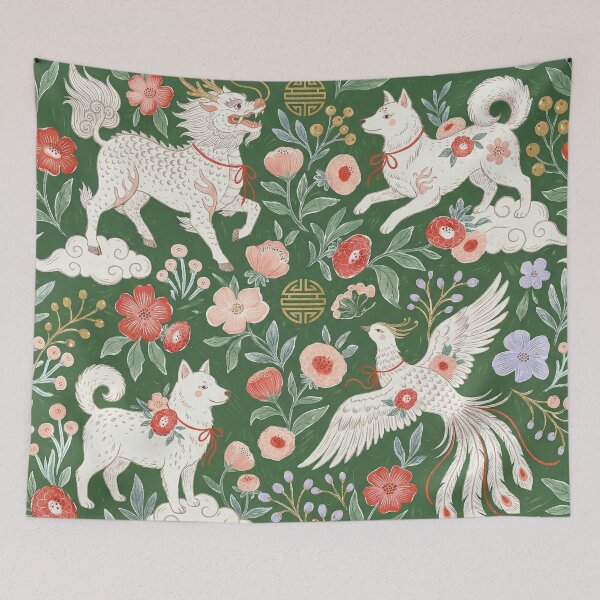 Item preview, Asian Folklore Mythical Beasts Floral Pattern designed and sold by zzz888.