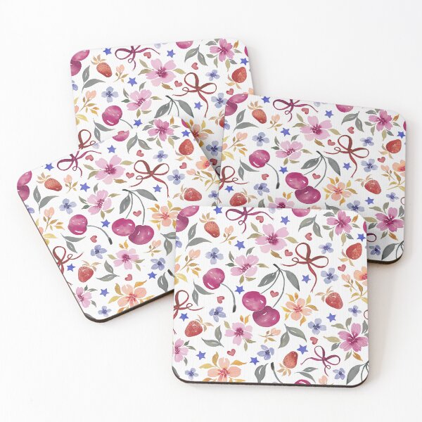 Item preview, Cherries & Florals with Bows and Strawberries - White -Version I designed and sold by THE COLOR ALCHEMY.