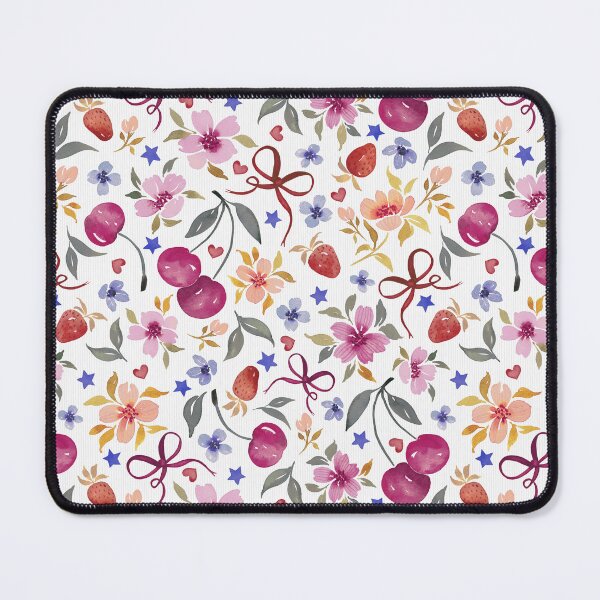 Item preview, Cherries & Florals with Bows and Strawberries - White -Version I designed and sold by THE COLOR ALCHEMY.