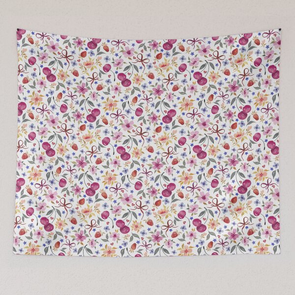 Item preview, Cherries & Florals with Bows and Strawberries - White -Version I designed and sold by THE COLOR ALCHEMY.