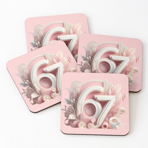 Item preview, Pink inscription number 67 and leaves designed and sold by M R Design.