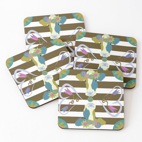 Item preview, Happy Holstein Olive & Teal Duo on Brown Horizontal Stripe designed and sold by Digitalmyth's Designs.
