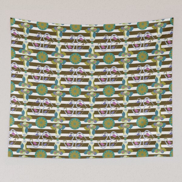Item preview, Happy Holstein Olive & Teal Duo on Brown Horizontal Stripe designed and sold by Digitalmyth's Designs.