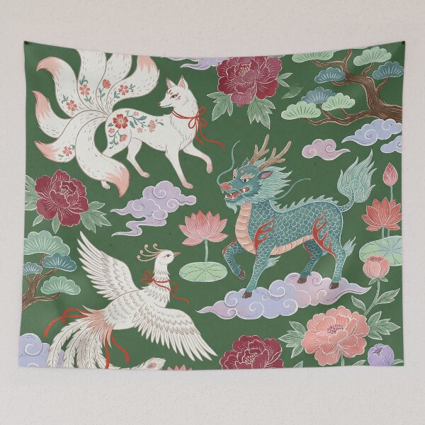 Item preview, Asian Mythology Kitsune Dragon Phoenix Garden designed and sold by zzz888.