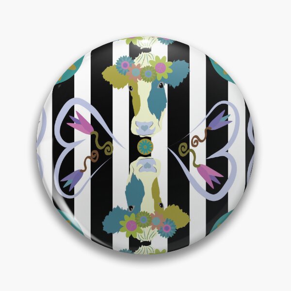 Item preview, Happy Holstein Olive & Teal Duo on Black Vertical Stripe designed and sold by Digitalmyth's Designs.