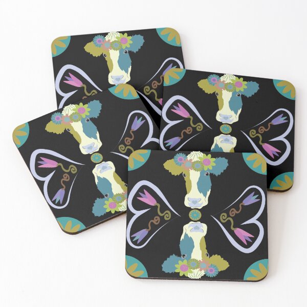 Item preview, Happy Holstein Olive & Teal Duo on Black designed and sold by Digitalmyth's Designs.