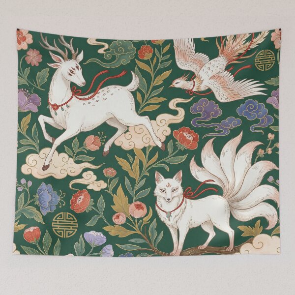 Item preview, Asian Folklore Mythical Beasts Kitsune Deer Phoenix Pattern designed and sold by zzz888.