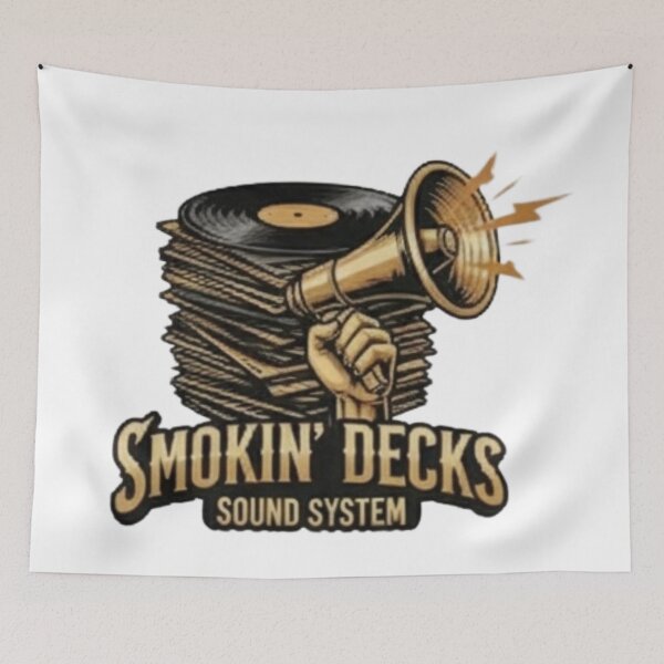 Item preview, A golden megaphone on a stack of classic black vinyl records. designed and sold by Rebel-Youth.
