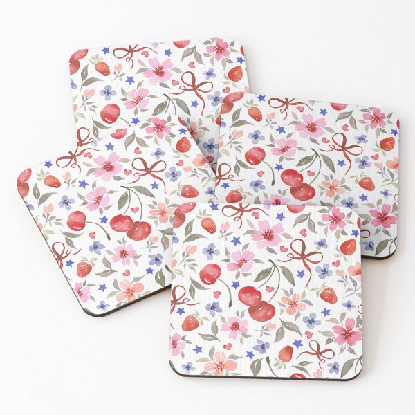 Item preview, Cherries & Florals with Bows and Strawberries - White -Version II designed and sold by THE COLOR ALCHEMY.