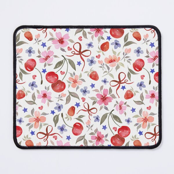 Item preview, Cherries & Florals with Bows and Strawberries - White -Version II designed and sold by THE COLOR ALCHEMY.