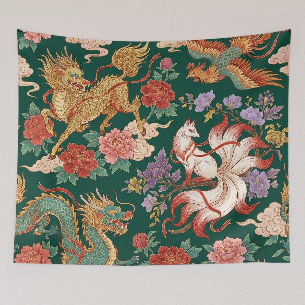 Item preview, Legendary Asian Beasts Dragon Qilin Phoenix Kitsune Pattern designed and sold by zzz888.