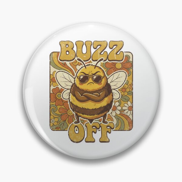 Item preview, Buzz Off Funny Grumpy Bee Retro Vintage 70s Sticker designed and sold by Pingi-shop.