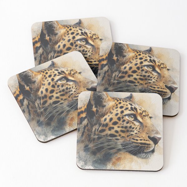 Item preview, Majestic Leopard Portrait in Watercolor Wildlife Art Style designed and sold by tamoora.