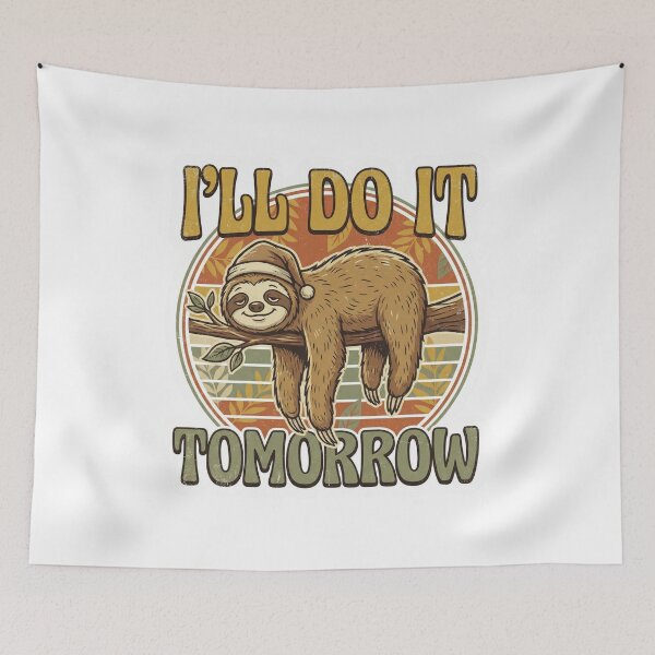 Item preview, I'll Do It Tomorrow Funny Sloth Procrastination Retro Vintage 70s Sticker designed and sold by Pingi-shop.