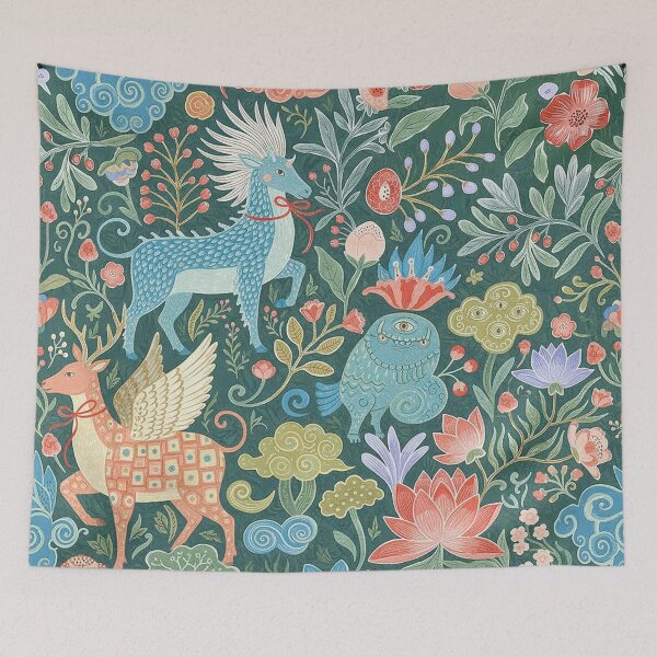 Item preview, Whimsical Folk Art Mythical Creatures Garden Pattern designed and sold by zzz888.