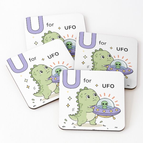 Item preview, U for UFO – Cute Dinosaur Alphabet Kawaii Illustration for Kids designed and sold by MeeraArts&Crafts.