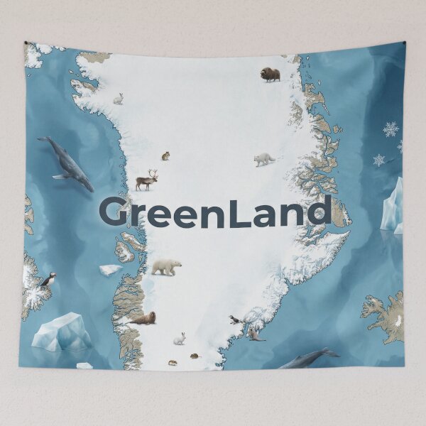 Item preview, Illustrated Greenland Map with Arctic Wildlife Animals designed and sold by DGtaLrtcom.